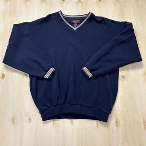 Vintage Repp Ltd Sweater Men XLT Blue V Neck Tight Knit Cotton Pullover Big Tall